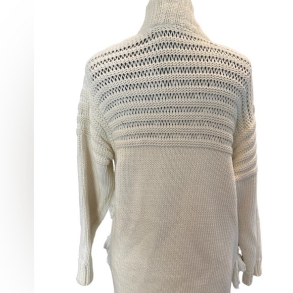 SANDRO Cream heavy cable knit open fringe cardigan Size Small - Picture 2 of 4
